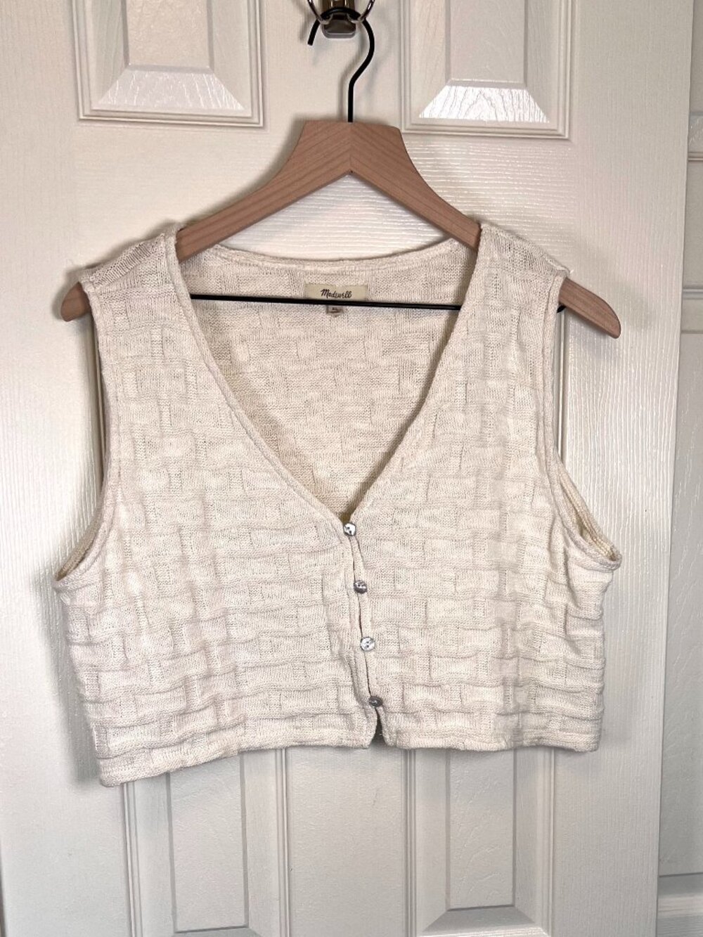 Madewell Basketweave-Stitch Vest  Cropped Cream Size XL - Picture 2 of 8